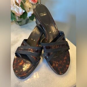 Stuart Weitzman Women's Black and Brown Sandals Tortoise 3” heel Slide